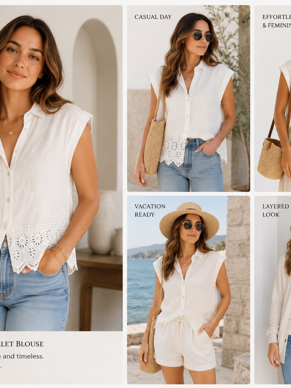 cloth & stone White Eyelet Hem Sleeveless Button-Up Blouse - Picture 7 of 8